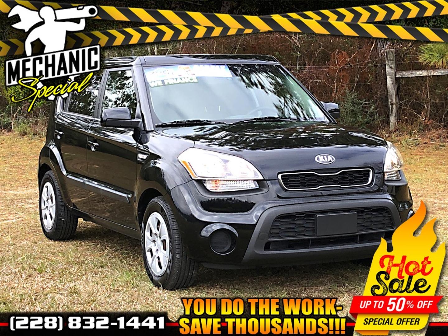 2013 Black Kia Soul Base (KNDJT2A53D7) with an 1.6L L4 DOHC 16V engine, 5-Speed Manual transmission, located at 18001 Kellogg Rd, Saucier, MS, 39574, (228) 832-1441, 39.421459, -76.641457 - 2013 KIA SOUL *** MECHANIC SPECIAL *** {{{ ENGINE SEIZED }}} – CLEAN TITLE – 1.6L L4 DOHC 16V – CARFAX 1-OWNER!! – FUEL SAVER !! est. 35 MPG hwy – AUTOMATIC Transmission – DARK Tinted Windows – CRUISE w/ Steering Wheel Controls – AM/FM/CD/MP3/Bluetooth Stereo MECHANIC S - Photo#0